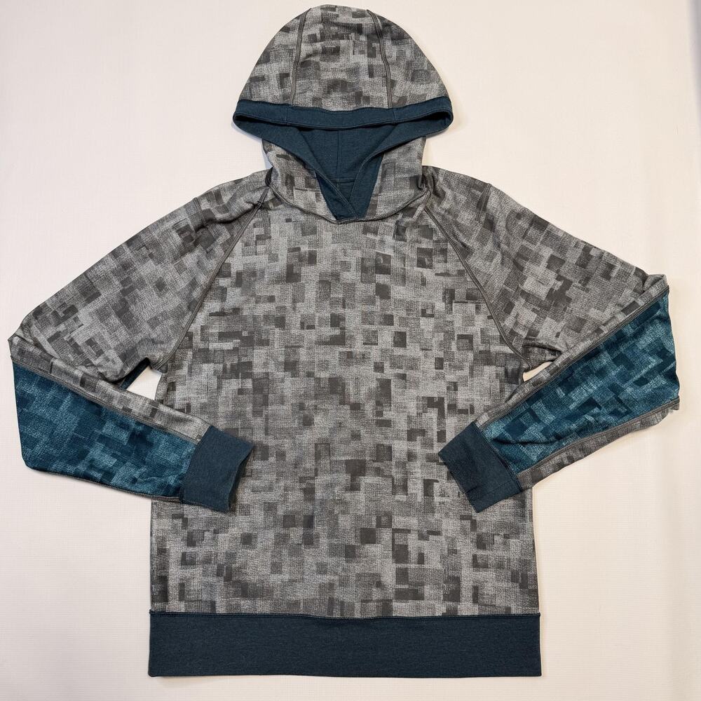 Lululemon Hoodie Mens Large Blue Gray Reversible Raglan Pullover Athletic Tech